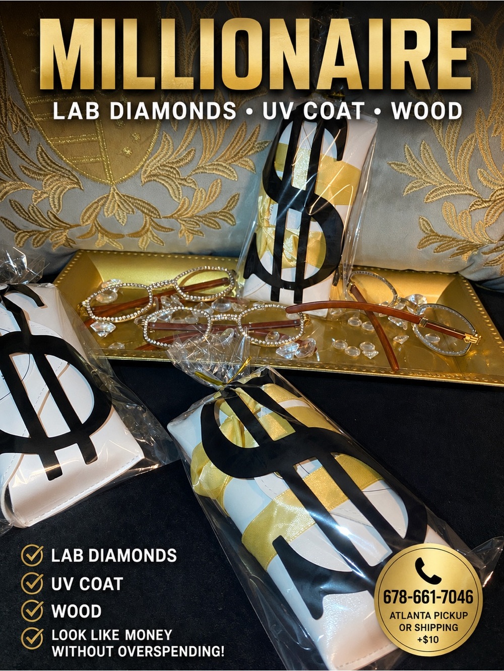 Millionaire Celebrity Lab Stones UV coat clear sunglasses wood.
